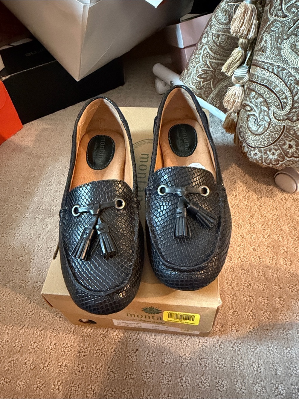 Montana West Black Faux Snakeskin Tassel Loafers